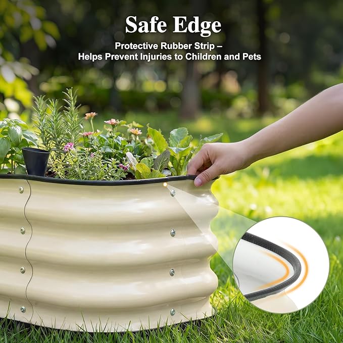 BPS Self-Watering Raised Garden Bed 16.5'' with Drainage Plugs Indoor/Outdoor Metal Raised Beds for Gardening Durable Galvanized Planter Box for Vegetables Flowers Herbs and Fruit
