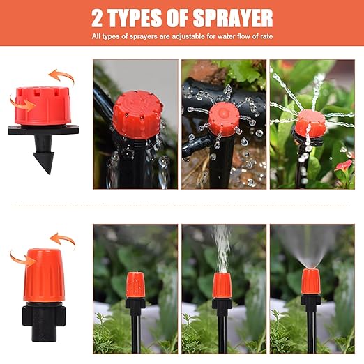 HOINCO 131FT Drip Irrigation System Kit 149 Pcs Automatic Irrigation Kit System Patio Misting Plant Watering System with 1/4 Inch Distribution Tubing Hose.