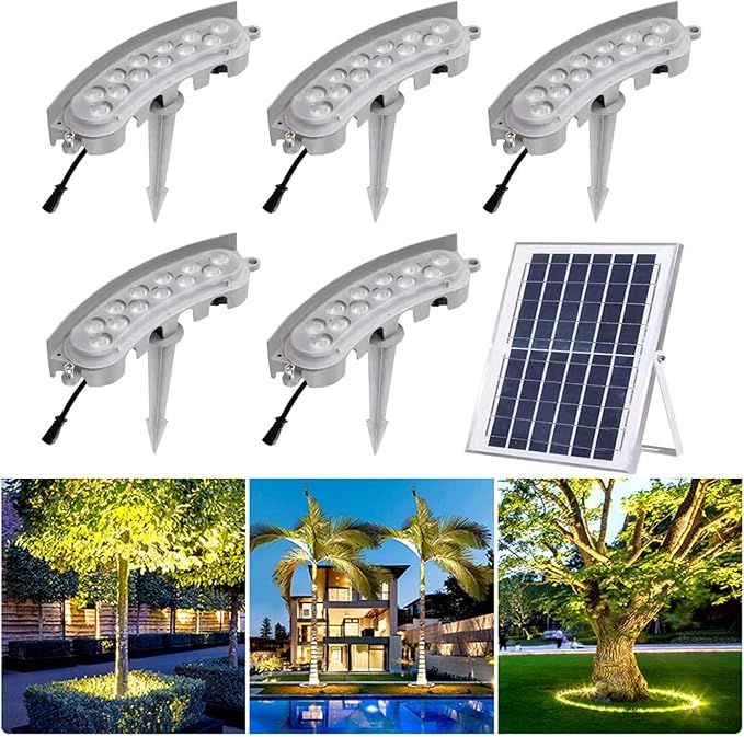 Solar Lights OutdoorSmall Landscape Spotlights LED Low Voltage Landscape Tree Ring Lights for Park Lawn (Gold Light Pack of 5)