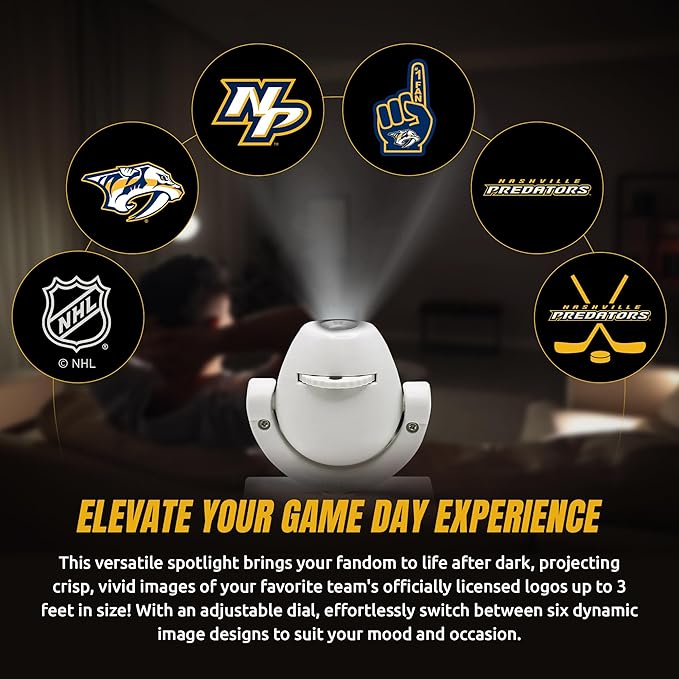 Sporticulture NHL American Hockey Nashville Predators LED Mini Spotlight Projector – 6 Team Logos Portable &amp USB Rechargeable – for Game Day Parties Dorm Rooms &amp More (No Button Batteries Re