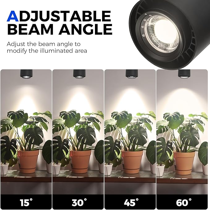 Barrina TR40c Track Grow Light for Indoor Growing 3 x 40W 15°-60° Adjustable Beam Angle 4000K Ceiling Mount Full Spectrum Grow Lamp LED H-Type Plant Light Bulbs for House Plants with Timer Blcak