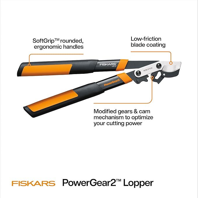 Fiskars 18-Inch Loppers for Tree Trimming Heavy Duty Sharp Bypass Steel Blade Tree Branch Cutter up to 1.5-Inch Diameter Cut Capacity PowerGear2 Technology Multiplies Power Hand Loppers