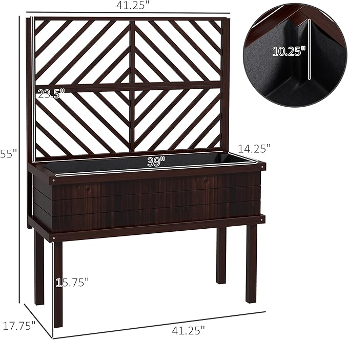 Raised Garden BedElevated Wood Planter with for Climbing Plantswith Legs and Drainage Holes