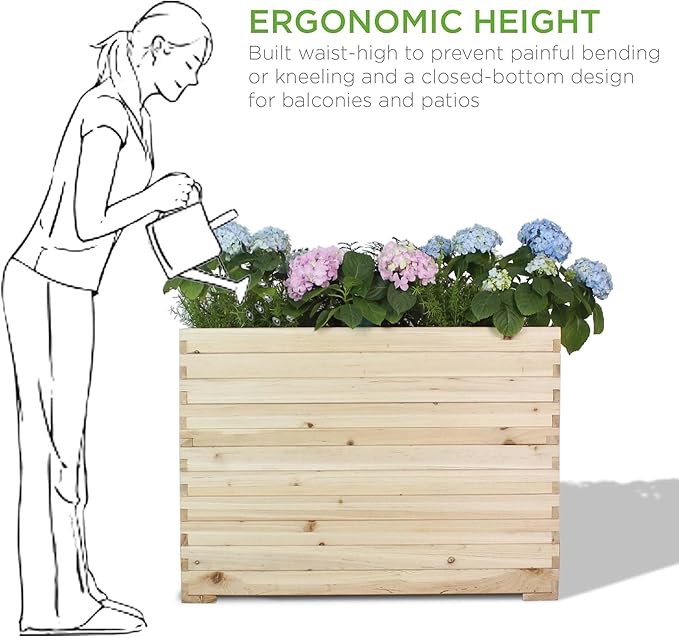 Wood Raised Garden Bed Rectangular Planter Box Outdoor Large Tall Trough 39x28x15 Flower Planters Boxes with Bottom for Plants Herb Patio Porch Balcony Privacy Screen