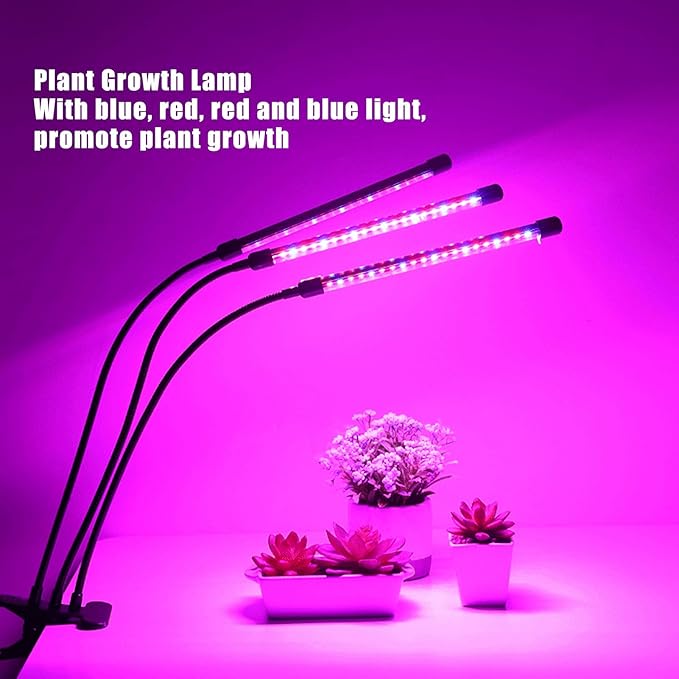 Grow Lights for Indoor Plants Red &amp Blue Spectrum LED Plant Lamp with Auto Timer (3/9/12H) 5 Level Dimmable Clamp on for Succulents Seed Starting Flexible Gooseneck