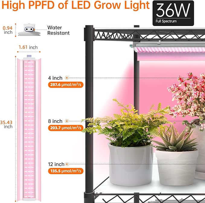 Bstrip Plant Stand with Grow Lights 5 Tier Large 47.2x17.8x71IN Plant Shelf Indoor with 3FT T5 144w Grow Light 3 Mode Full Spectrum LED Plant Light with Timer for Indoor Plants Spring Seed Starting