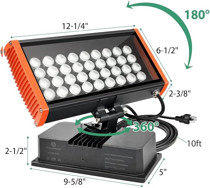 144W LED Wall Washer Light RGBW 5000K Color Changing LED Uplight Outdoor for Landscape Lighting 120V Square Dimmable Floodlight Waterproof for Church Building Wall Party Hotels 120V