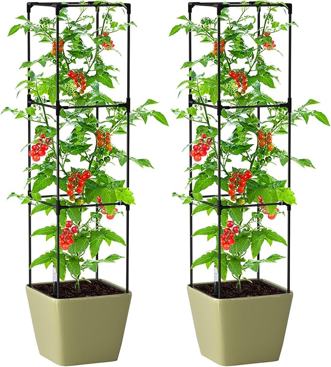 Tomato Planter Box with Trellis Self Watering Rolling Raised Garden Bed with Water Level Monitor for Climbing Vegetables Plants Cage Garden Planters Plant Pots for Plants Flowers Decor