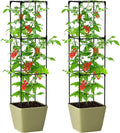 Tomato Planter Box with Trellis Self Watering Rolling Raised Garden Bed with Water Level Monitor for Climbing Vegetables Plants Cage Garden Planters Plant Pots for Plants Flowers Decor