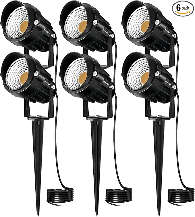 Low Voltage Landscape Lights 12 Volt LED Spotlight Outdoor Pathway Wired Yard Lights Garden Lawn 10W Landscaping Light 1000LM IP66 Waterproof Spot Lighting Warm White Garden Stake Tree Light