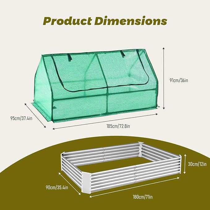 3-in-1 Raised Garden Bed Greenhouse Combo 6x3ft Portable Cold Frame &amp Elevated Planter Double Window Lid with Zipper for Easy Access Perfect for Patio Backyard Balcony