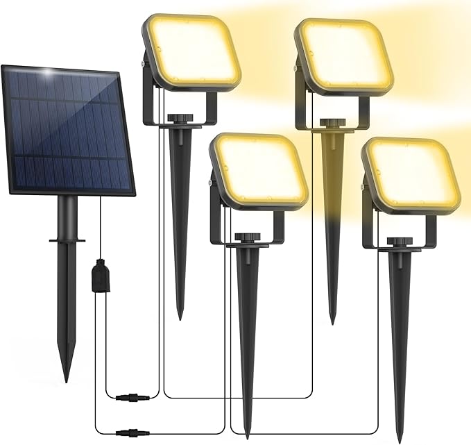 Solar Spot Lights Outdoor 20 LED IP65 Waterproof Solar Landscape Spotlights Dusk-to-Dawn 3000K Warm White Outdoor Spot Light Lighting for Yard Garden Driveway Porch Walkway 4-in-1