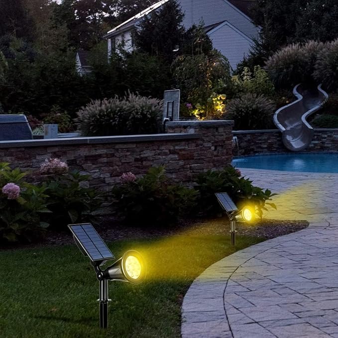 Solar Landscape Lights 7 LED Solar Spotlights 2 in 1 Waterproof Security Light Solar Lights Outdoor (Warm White)