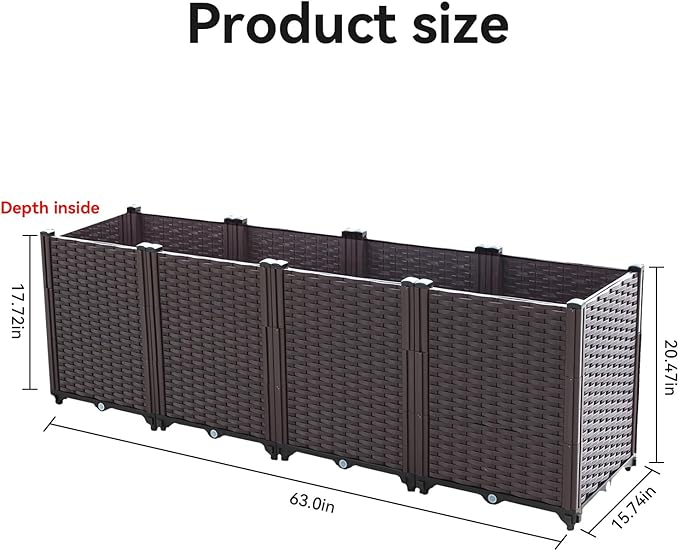 Raised Garden Bed Planters for Outdoor Plants Raised Beds for Gardening Plastic Planter Raised Beds for Planting Outdoor Plant Vegetables Flowers Fruits and Plants 63(L) x 15.7(W) x 20.4(H)