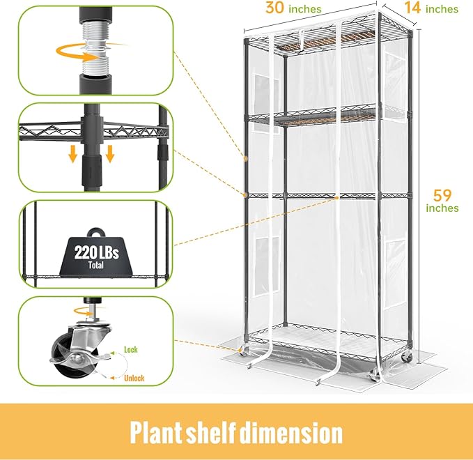 Smart Gardening Bundle: 4-Tier Greenhouse Stand + Vertical Desk Grow Light – Full Spectrum Lighting System