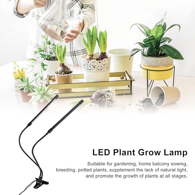 LED Grow Light Plant Grow Lamp Dual Head Full Spectrum 3 Modes Dimmable Timing Clip On LED Plant Lamp for Indoor Greenhouse Vegetables Flowers