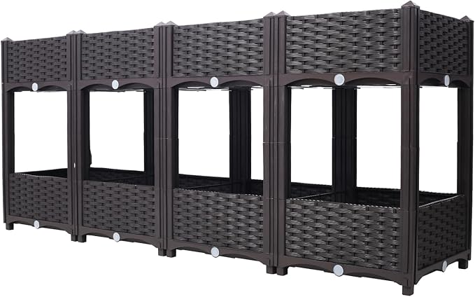 Planter Raised Beds - Elevated Garden Box with Drainage Plug for Vegetable/Flower/Herb Outdoor Gardening Kit Brown 63x15.7x27.7