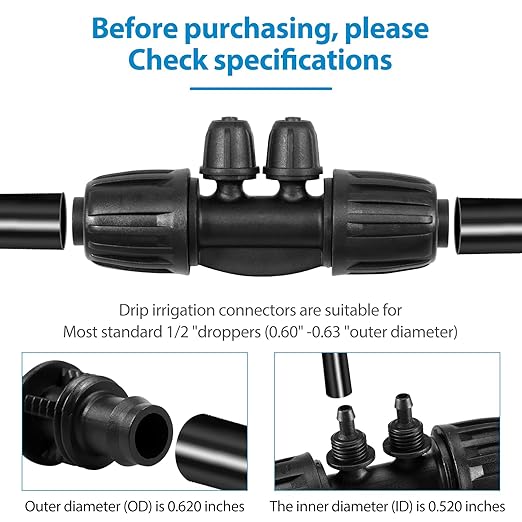 40 PCS Drip Irrigation Fittings 4-Way Lock Barbed Connectors 1/2 Inch to 1/4 Inch Anti-Drop Tee Fitting for 1/2 Irrigation Tubing (16mm OD 0.60-0.63) Garden Lawn Farm Drip System Parts