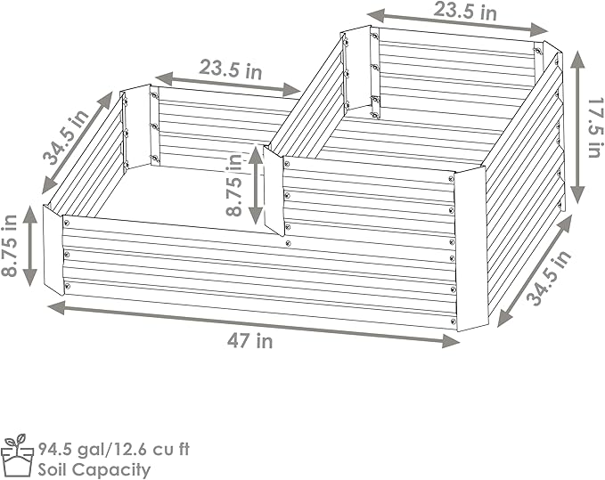 Sunnydaze 2-Tier Galvanized Steel Raised Garden Bed - for Flowers Plants and Vegetables - 94.5-Gal Soil Capacity - Silver