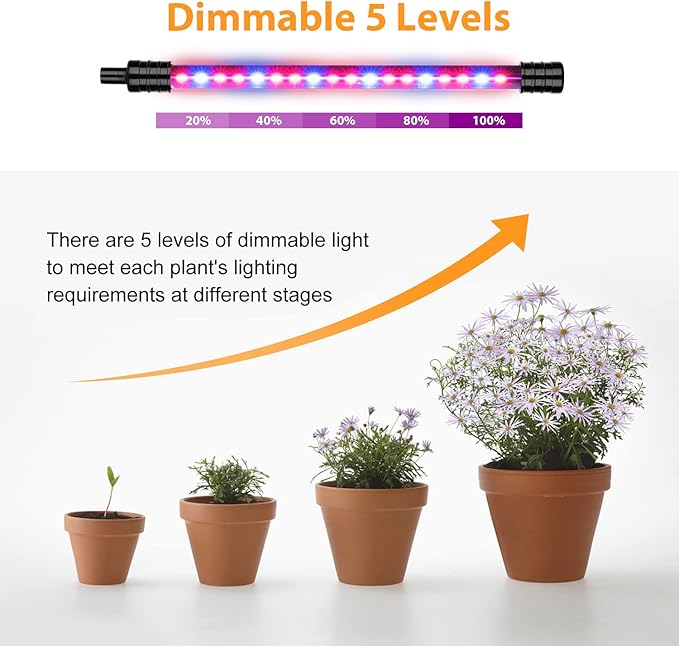 LED Grow Lights for Indoor Plants 40W Plant Growing Lamps Auto ON/Off with Red Blue Spectrum3Heads Adjustable Gooseneck with 4/8/12H Timer 5 Dimmable Brightness