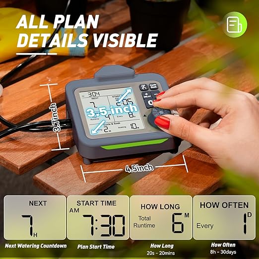 RAINPOINT Large Display Automatic Plant Waterer Indoor for Pot PlantsCycle &amp Soak Mode Vacation Self Watering Drip Irrigation System Device Kit Office Patio Greenhouse Grow Tent Water 10-15 Plant