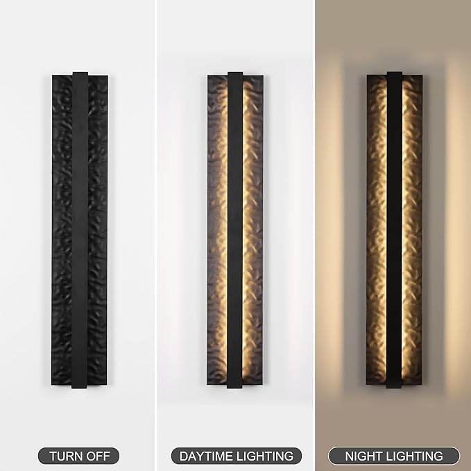 LamQee 23.6in Long Outdoor Modern LED Wall Lights Hammered Wrought Iron and Aluminum 3000K 1200LM Linear Exterior Lighting Fixtures Wall Mount Waterproof Outside Sconce for House Porch Patio Garage
