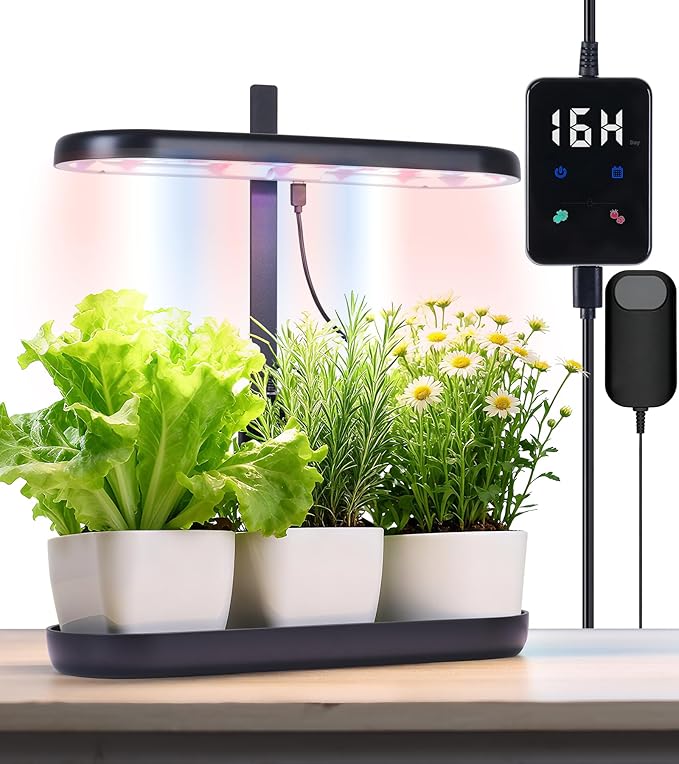Grow Lights for Indoor Plants 20W Full Spectrum LED Grow Lamp for Indoor Garden with Intelligent Controller Height Adjustable Ideal for Home Desk Plant Lighting (Black ABS Base)