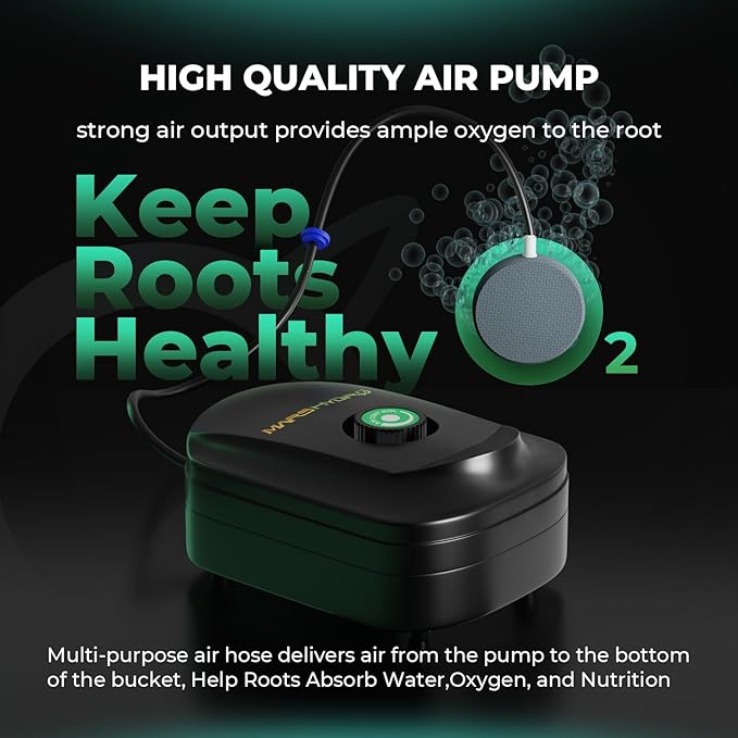 Mars Hydro DWC Hydroponics Grow System 5 Gallon Deep Water Culture with 8W Air Pump Multi-Purpose Air Hose Air Stone 2 Buckets and Top Drip Kit