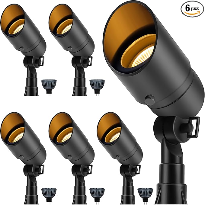 Gardencoin Low Voltage Landscape Spotlight 12V LED Outdoor Landscape Lighting Landscape Spot Lights Wired for Garden and Yard Aluminum Up Lighting Fixture with 5W MR16 Replaceable Bulb (6 Pack)