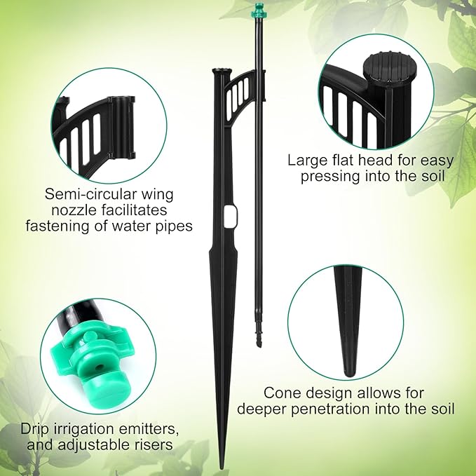 50 Pcs 12.8 Inch Drip Irrigation Stakes with 180 Degree Sprayer Emitters and Sprinkler Extension Riser 1/4 Inch Drip Line Sprinkler Support Stakes for Garden Watering SystemGreen