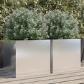 Silver Stainless Steel Planter Set Medium Outdoor Garden Welded Galvanized Decorative - 2 Piece