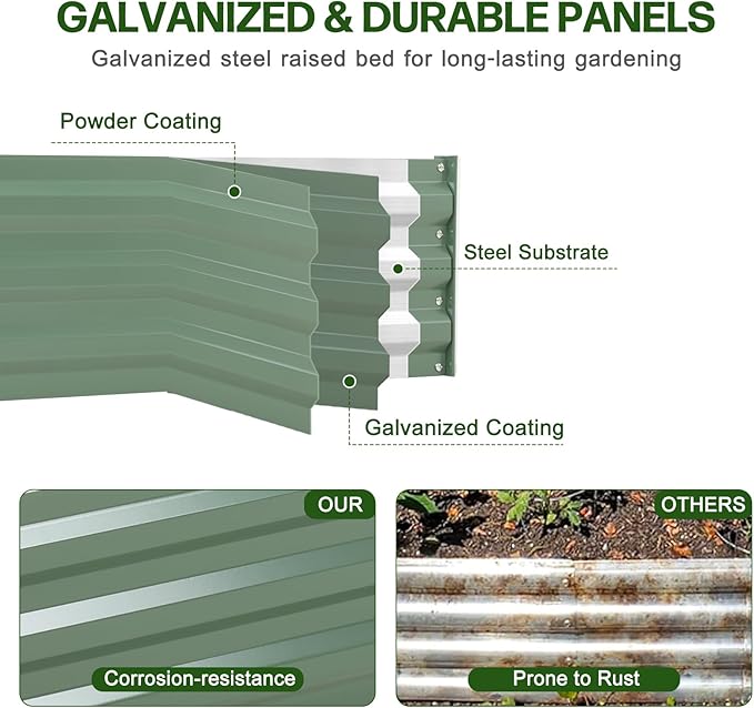 Aoodor 4 x 2 x 1 ft Outdoor Raised Garden Bed Reinforced Galvanized Steel Planter Box for Vegetables FlowersFruits and Herbs