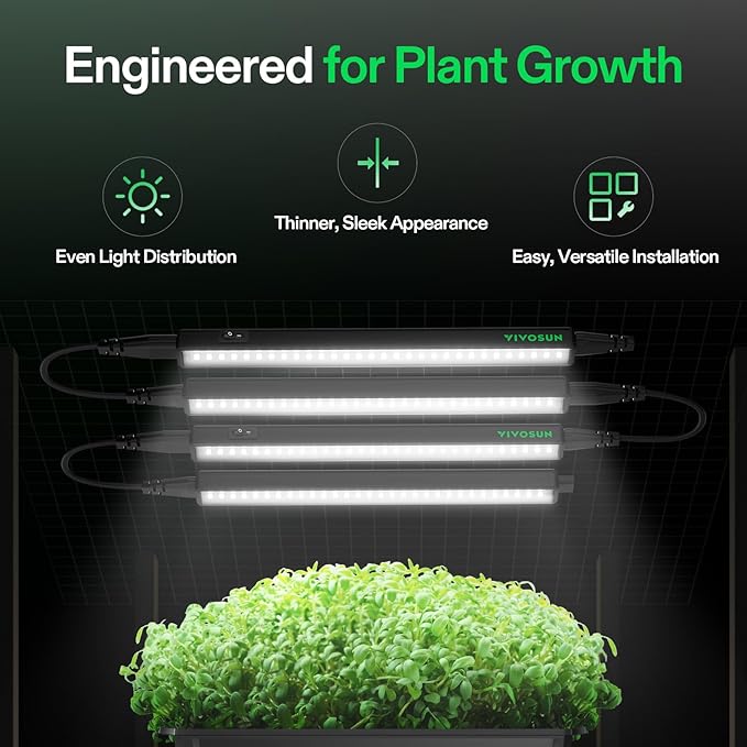 VIVOSUN T5 Grow Lights for Indoor Plants 5000K Full Spectrum 28W (4 x 7W) 1FT LED Plant Light Strip with Timer &amp Dimming Controller for Seed Starting Greenhouse SGS Compatible Linkable 4-Pac