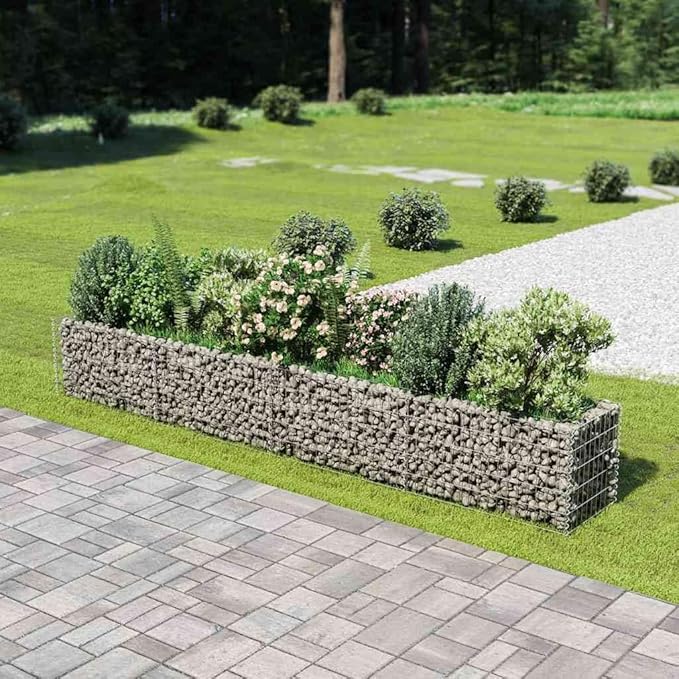 141.7 in Silver Galvanized Steel Gabion Raised Bed Rectangular 19.7 in Tall Wire Garden Fence Panels Planter for Patio Yard Outdoor Privacy Screen Barrier