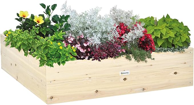 Wooden Raised Garden Bed Kit Elevated Planter Box with Bed Liner for Backyard Patio to Grow Vegetables Herbs and Flowers 4' x 4' x 12