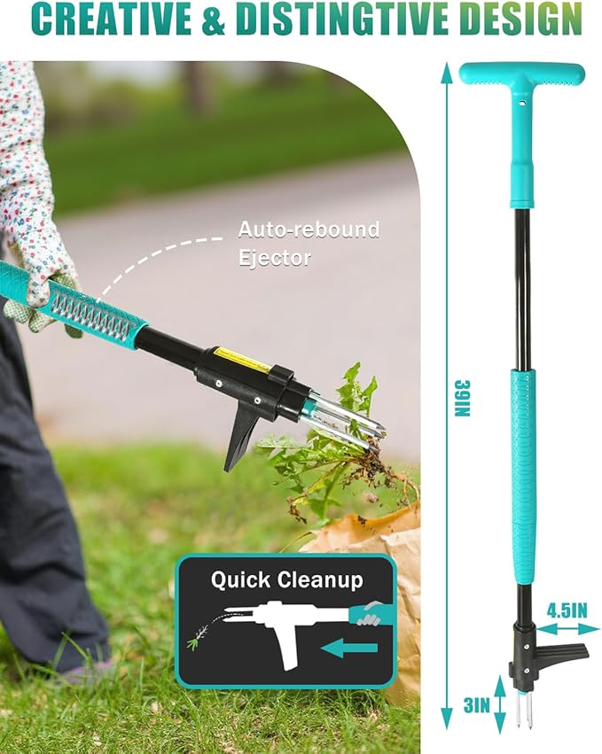 Breeze Touch 39 Weed Pulling Tool 3-Claw Detachable Weed Puller Tool with Long Handle Heavy Duty Stand Up Weeder Weeding Tool for Lawn Yard Garden Crabgrass Dandelion Picker Weed Remover