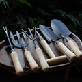 Japanese Gardening Tools Set 6 Pcs Garden Tools Set Black Painted Stainless Steel Heavy Duty Gardening Tools Kit Hand Trowel Dibble Hand Rake Weeder Transplanter and Hand Folk…
