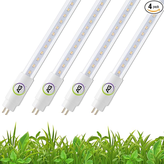 Active Grow T5 High Output 4FT LED Grow Light Bulb - T5 Grow Lights for Indoor Plants Veg Bloom Leafy Greens &amp Microgreens - 24W - Sun White Full Spectrum High CRI 95 - Plug &amp Play - 4-Pack