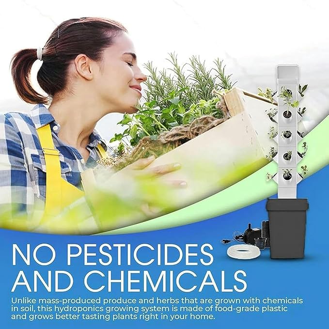 Hydroponic Tower for Garden Pot of 12/16/20/24 Holes Hydroponic Culture Moisturizing Pump + Timer + Adapter for Herbal Network Pots