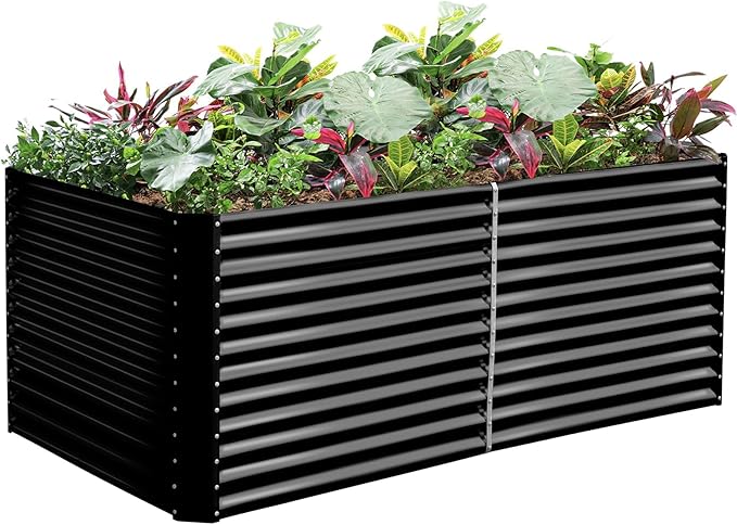 Land Guard 8x4x3ft Rectangular Galvanized Raised Garden Beds Large-Capacity Metal Planter Box Outdoor Durable Deep Raised Garden Bed 3ft Tall Raised Beds for Gardening Vegetables Dark Grey