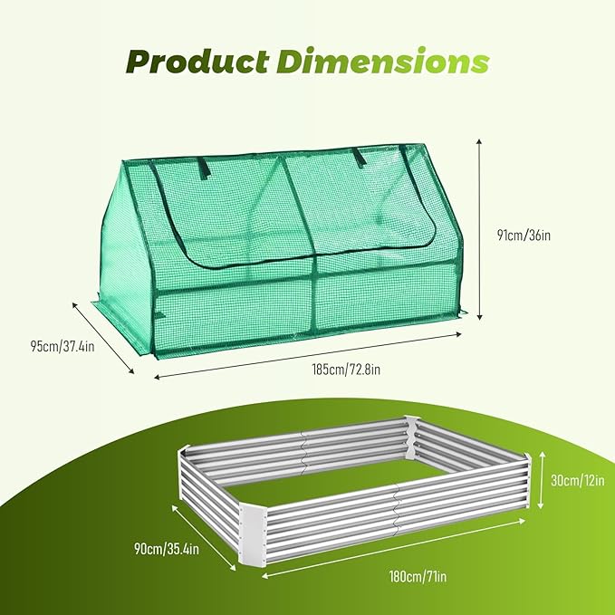 Heavy-Duty Outdoor Greenhouse + Raised Garden Beds Set – Suitable for Extending Growing Seasons Garden Covers &amp Raised Bed Netting