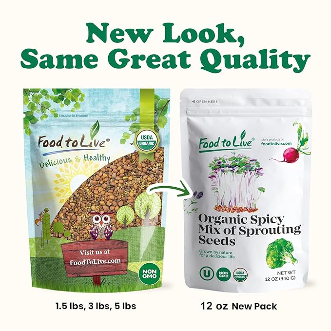 Food to Live Organic Spicy Mix of Sprouting Seeds 5 Pounds — Non-GMO Broccoli Radish Alfalfa Raw Rich Germination Rate Non-Irradiated Pure Kosher Vegan Superfood Bulk Rich in Sulforaphane