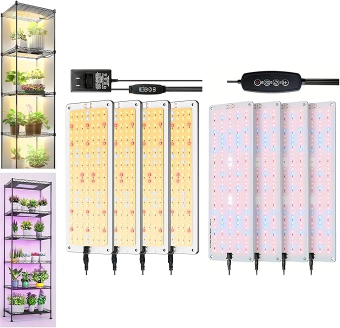 Under Cabinet Grow Light LED Grow Lights for Indoor Plants with Timer &amp Dimmable Levels 4PCS Blue Red and 4PCS Sunlight