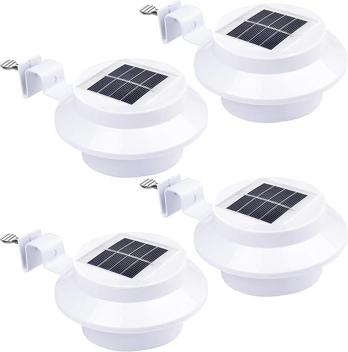 Yescom Solar Gutter Light Outdoor Waterproof 3 LED Deck Fence Lights with Bracket Wall Garden Stair Step Yard White 4Pcs