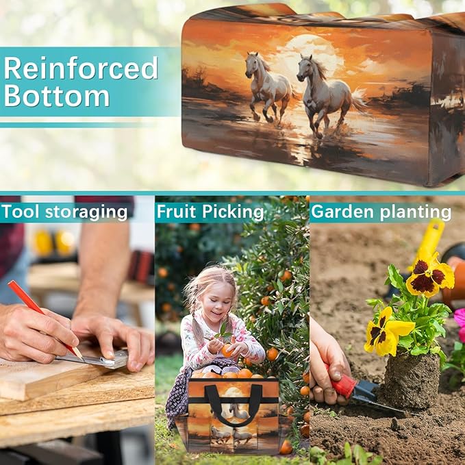 Sunset Horse Garden Tool Bag for Women Men Garden Storage Tote Bag with 10 Pockets &amp Handle Gardening Tool Organizer for Garden Patio Indoor Outdoor
