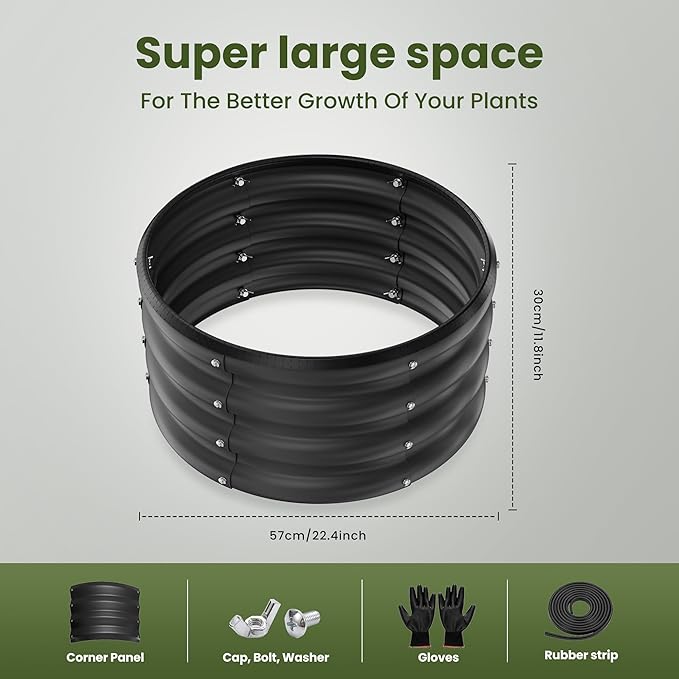 ZXZYHFTY Round Galvanized Raised Garden Bed kitBlack Outdoor Garden Raised Planter Box Round Large Metal Raised Garden Beds for Vegetable 2 * 2 * 1ft 1 Pack