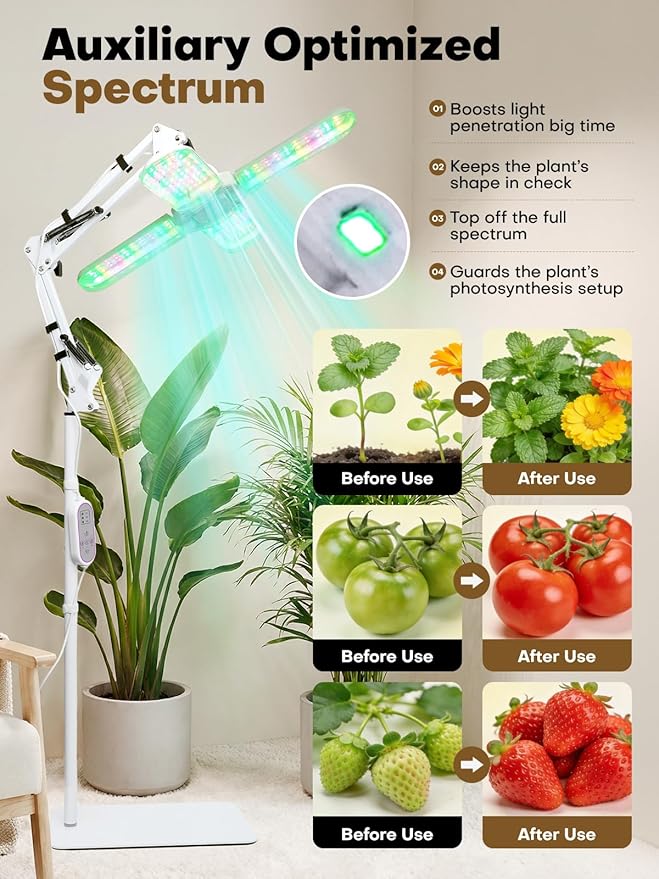 240 LEDs Grow Lights for Indoor Plants with Timer 6/12/16H Full Spectrum Plant Lights for Indoor Growing 10 Dimmable Level 24-72 Height Adjustable Tabletop Grow Light Floor Lamp with Remote Control