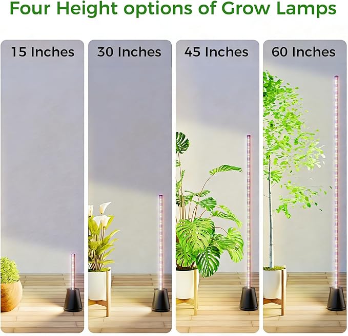 Grow Lights for Indoor Plants with Timer 60 Inch Vertical Grow Light Full Spectrum 192 LEDs 24W with 3/6/12H Auto On/Off Remote 3 Light Modes 5-Level Dimmable Standing Plant Lamp