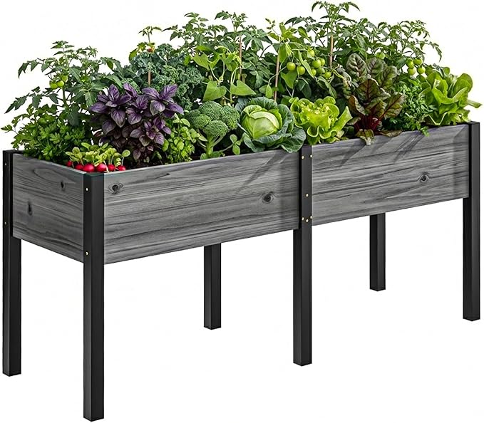 DoCred Raised Garden Bed 70.9 x 22.8 x 31.5 Large Elevated Wooden Horticulture Planter Box with Metal Legs Standing Growing Bed Planter for Gardening Balcony Backyard Patio