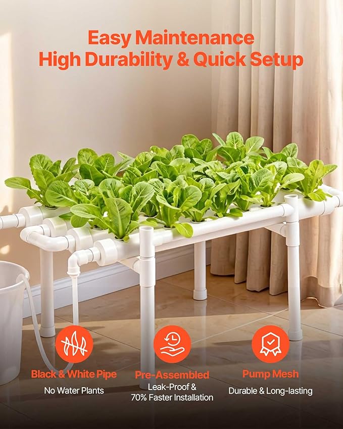 VEVOR Hydroponics Growing System Kit 1-Tier 36 Sites UPVC Pipe Hydroponic Grow Kit with Timed Irrigation Sun &amp Light Blocking Pipes Indoor Home Garden Vegetable Planting Grow Kits for Fruit Her
